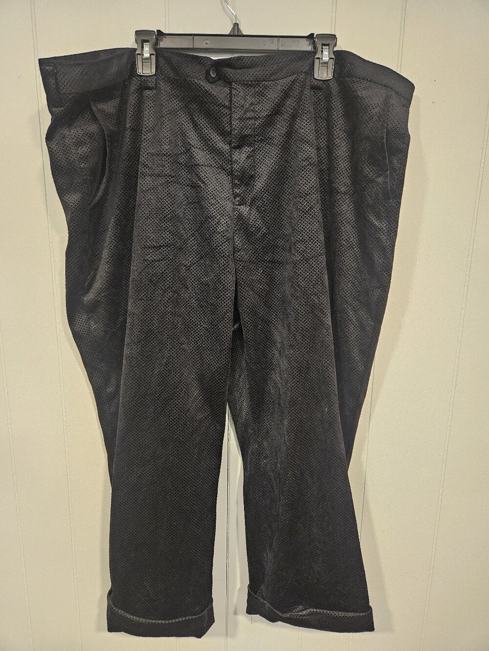Stacy Adams Mens Velvet Baggy Wide Leg Trousers Cuffed 47x26 Black Checked Pants
